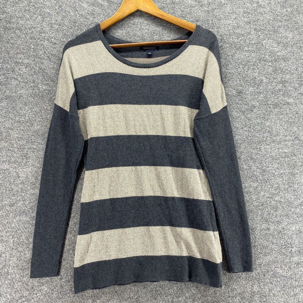 Banana Republic Sweater Pullover Women S Small Gray Striped Knit Long Sleeve